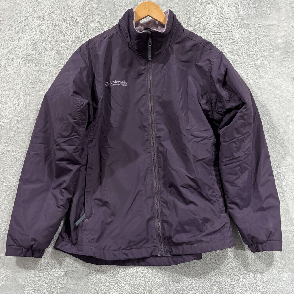 Columbia Fleece‎ Lined Jacket Womens L Purple Ski Winter Coat Hooded Outdoor